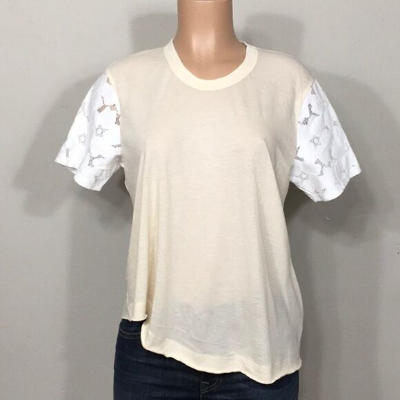 Cream t-shirt with lace sleeves. New - Picture 1 of 4